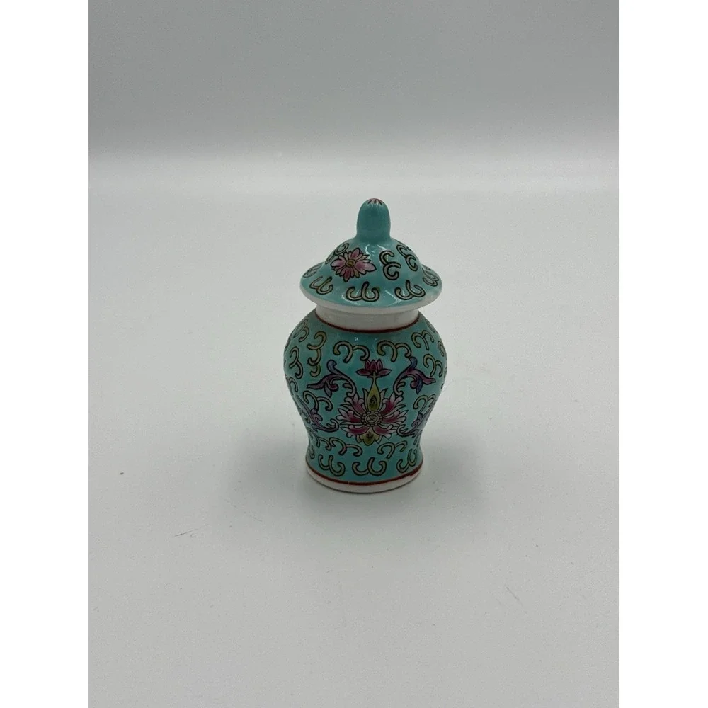 VTG Chinese Turquoise Famille Rose Minature Ginger Jar 3.25